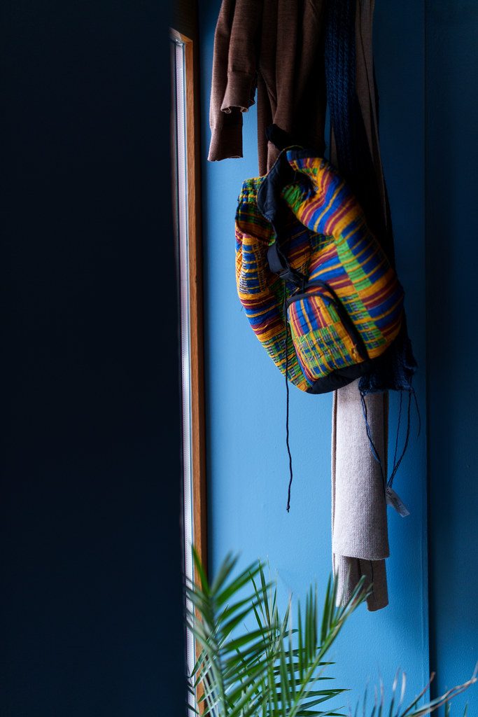 Backpack by the window