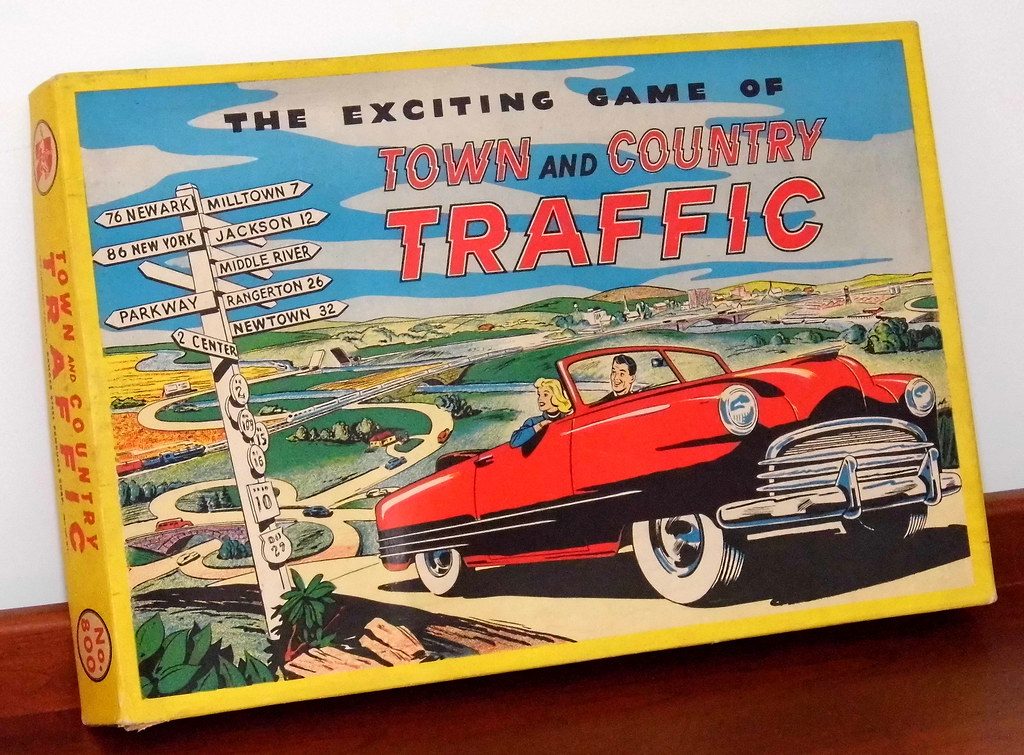 Vintage Town And Country Traffic Board Game, No. 800, Made In The USA By The Ranger Steel Products Coporation Of New York, NY, Circa Early 1950s