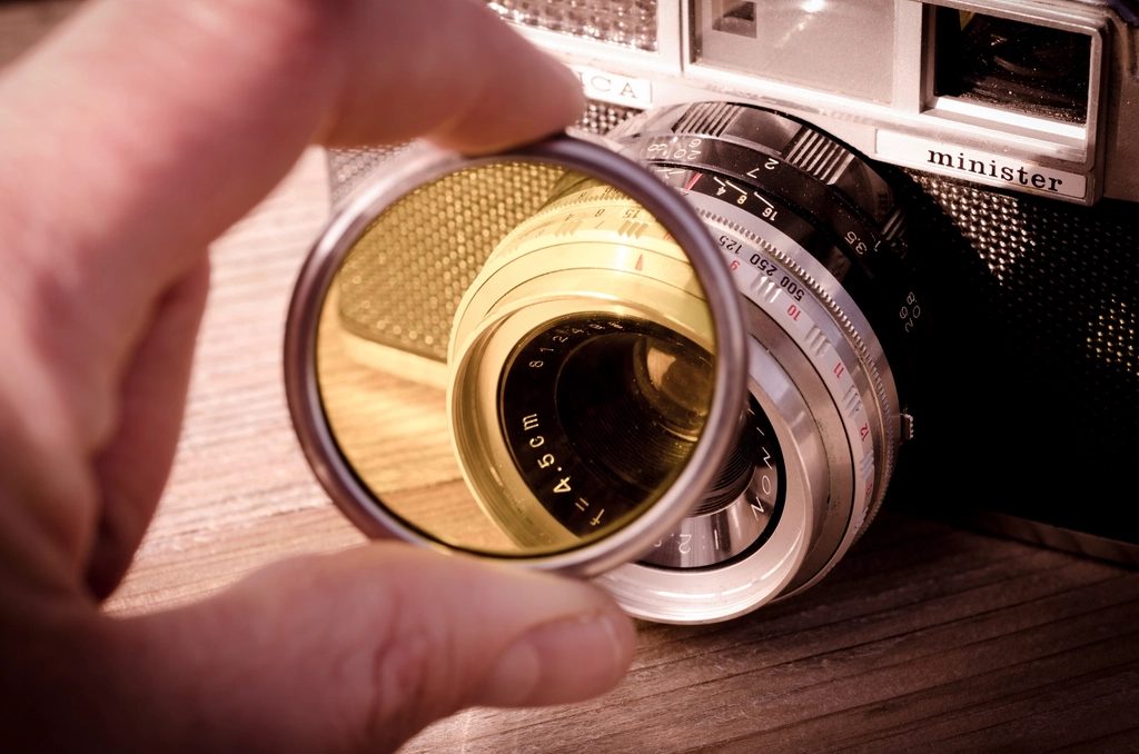 Yellow camera lens filter, location