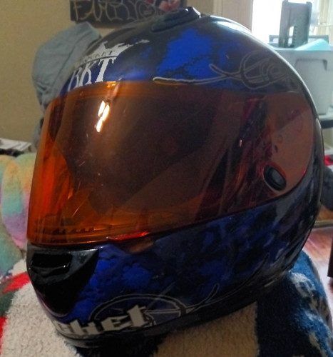 rkt rocket full face motorcycle helmet blue black amber visor