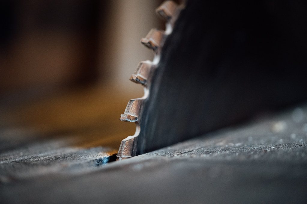Close-up of a bench saw's blade