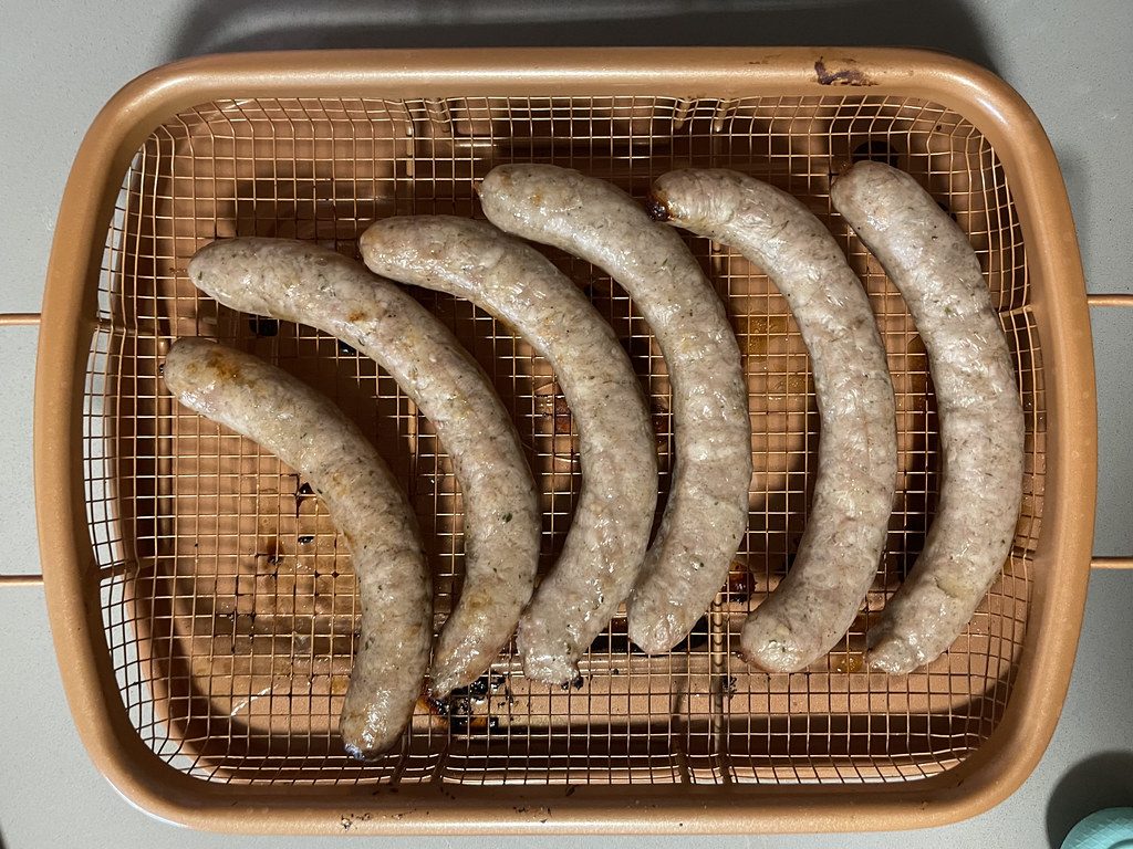 Air fryer Panizzera Meat Co. pork apple breakfast sausage (after)
