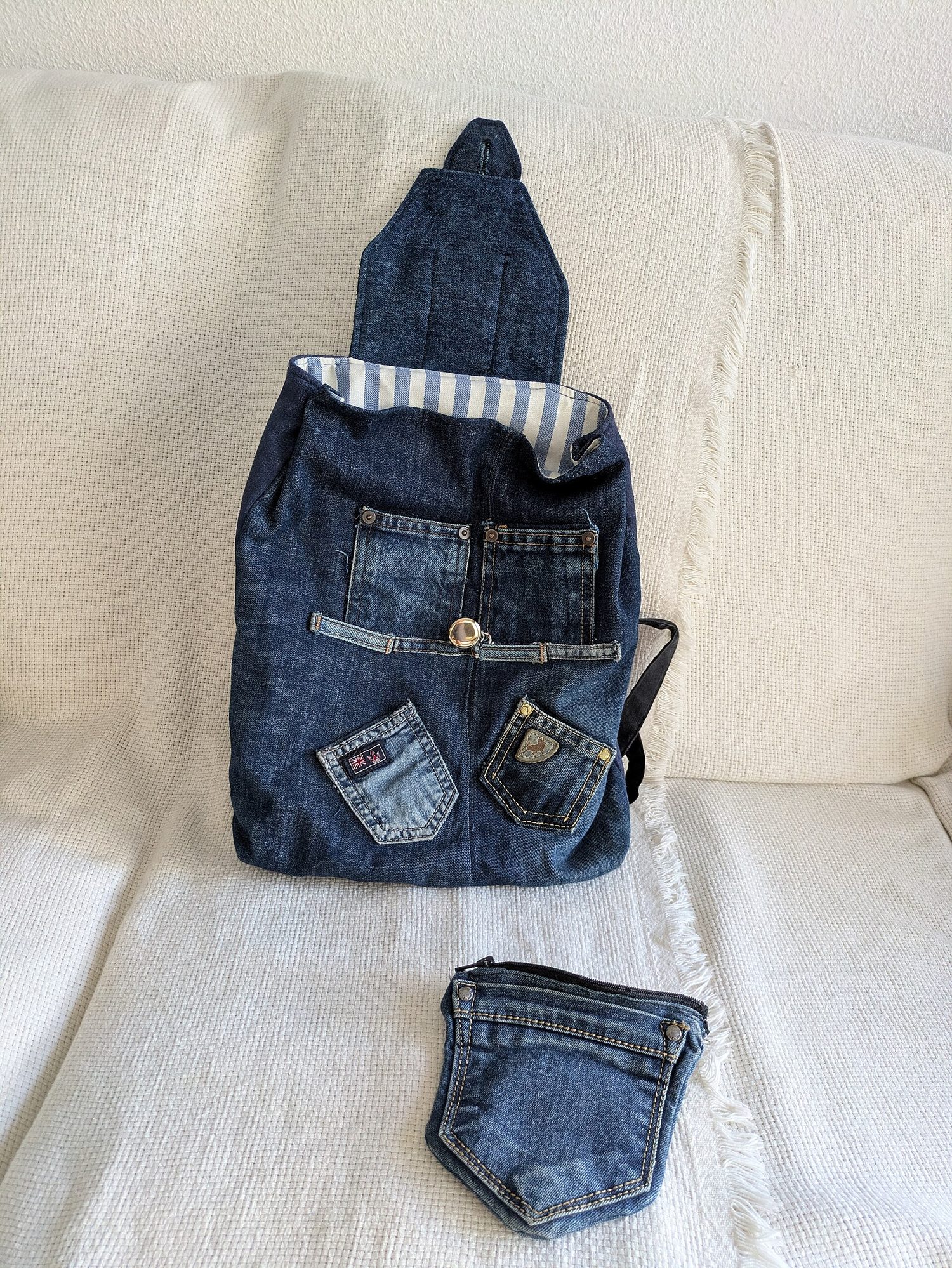 Denim backpack coin purse recycled jeans patchwork
