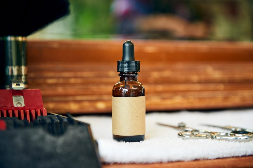 Beard grooming oil barbers table