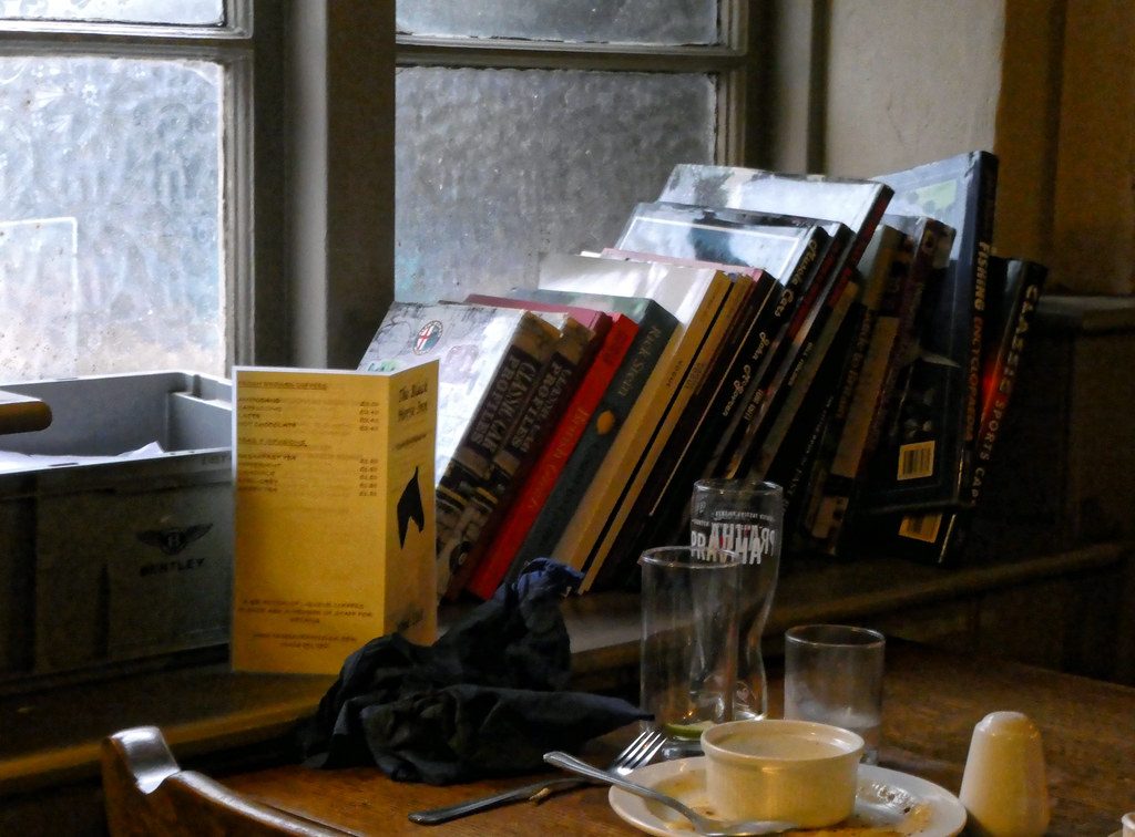 Black Horse Inn window book display, Nuthurst West Sussex England