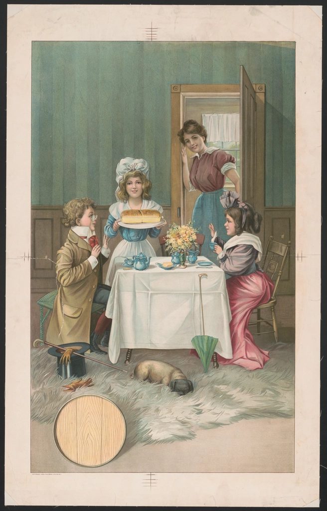 Victorian illustration of children seated around a table at a tea party