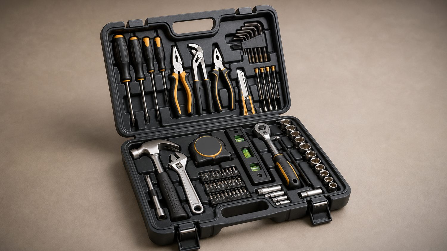 Illustration for choice products 108 piece home repair tool kit