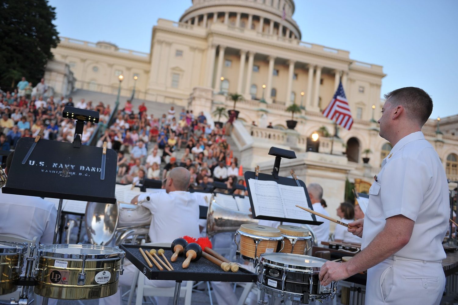 US Navy 100607-N-0773H-041 Musician 1st Class Christopher Dechiara performs on snare drum with the U.S. Navy Concert Band