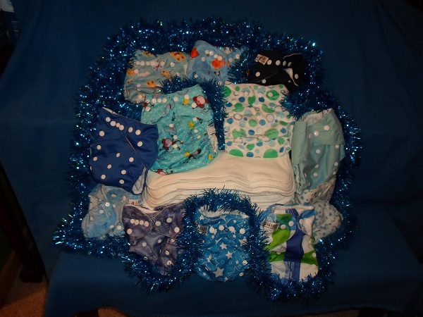 Blue Cloth Diapers and Blue Christmas Garland