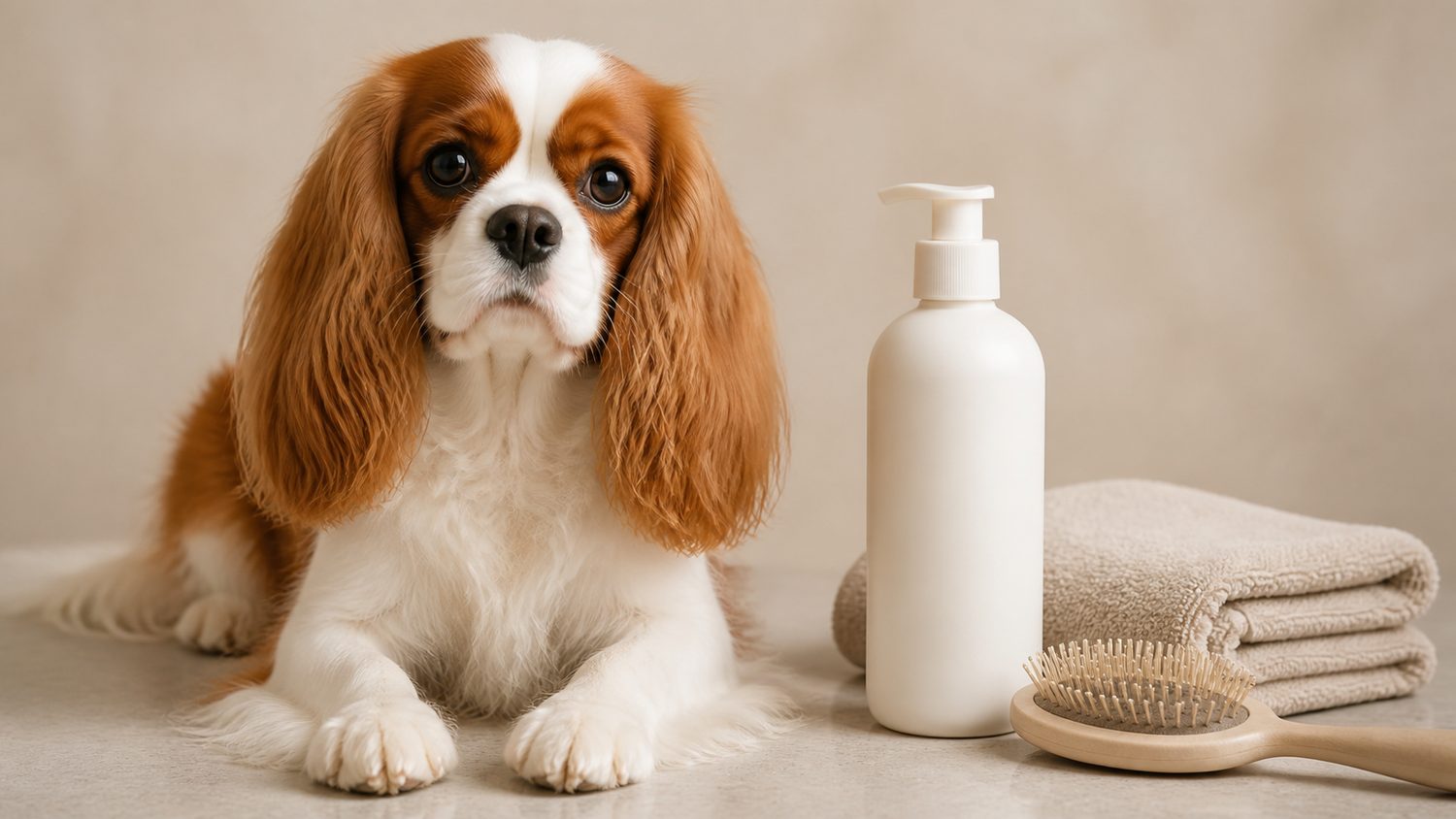 Illustration for dog shampoo for cavaliers