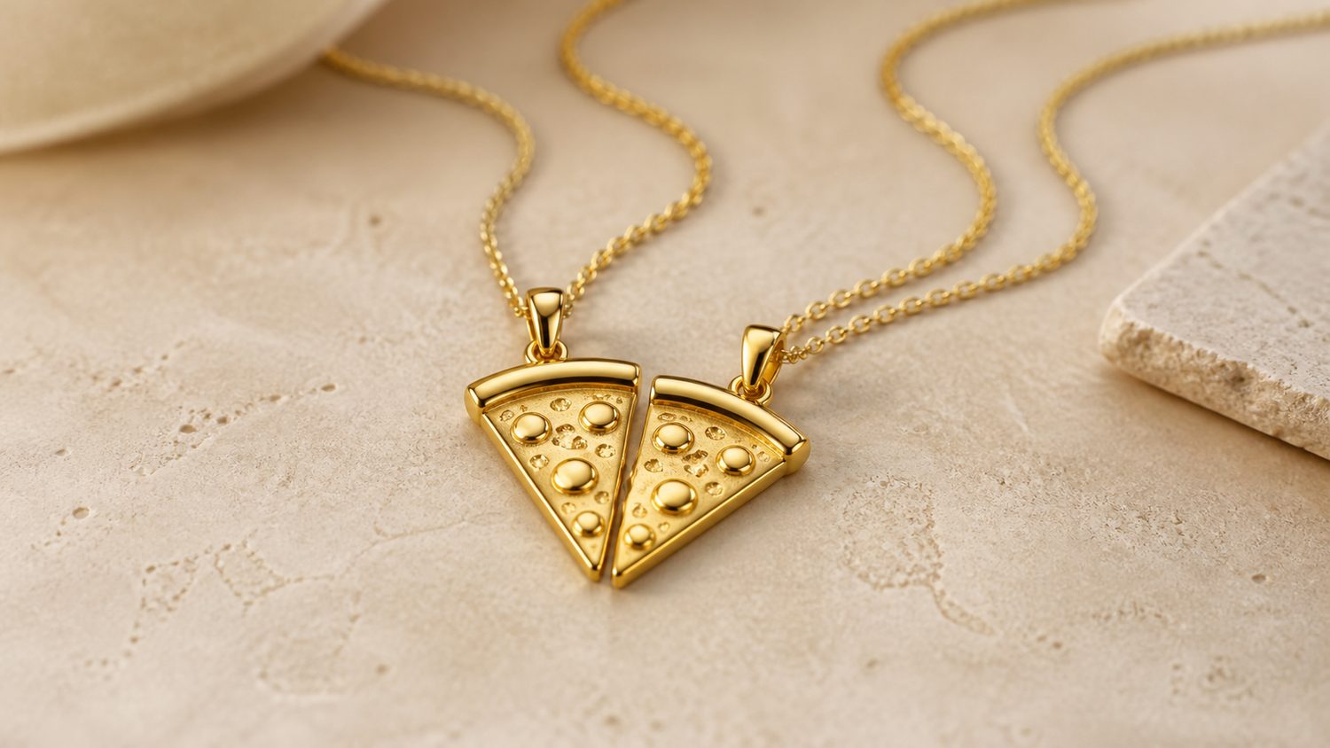 Illustration for friend pizza necklace gold