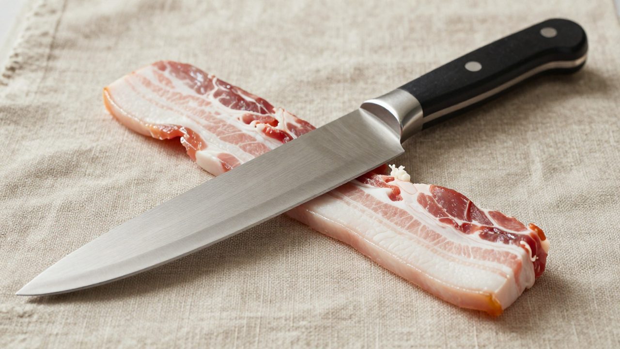 Illustration for knife to cut raw bacon