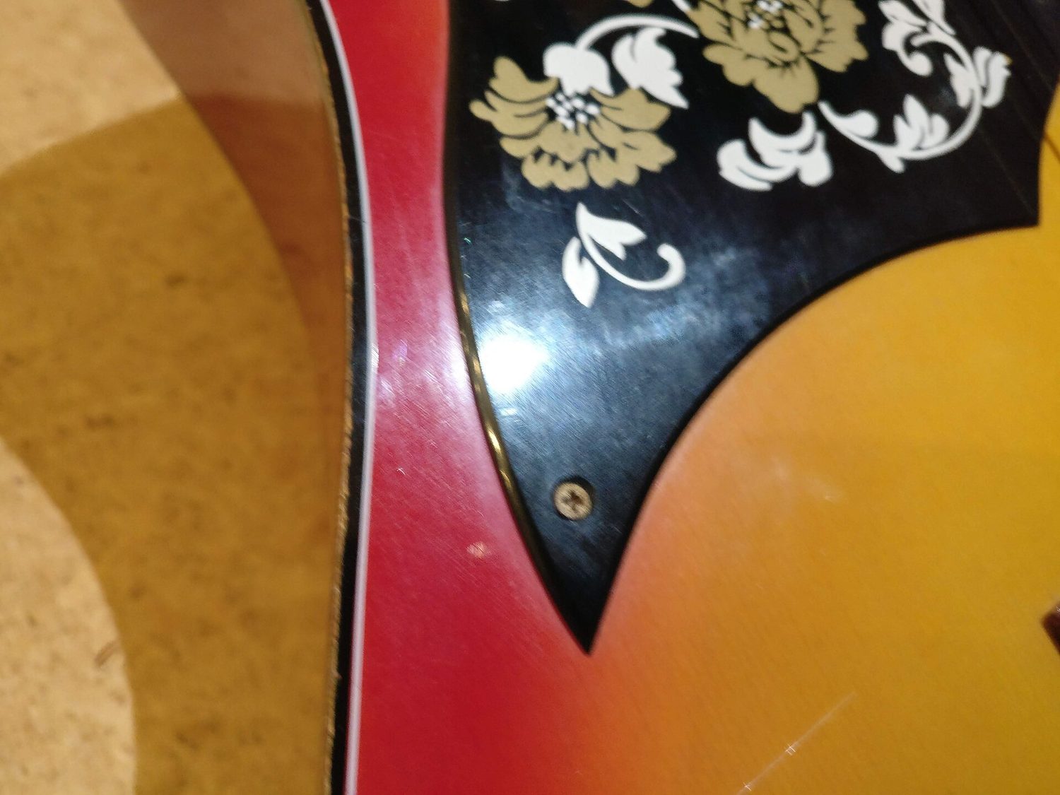 Detial of pickguard Acoustic guitar by Kay type K 235
