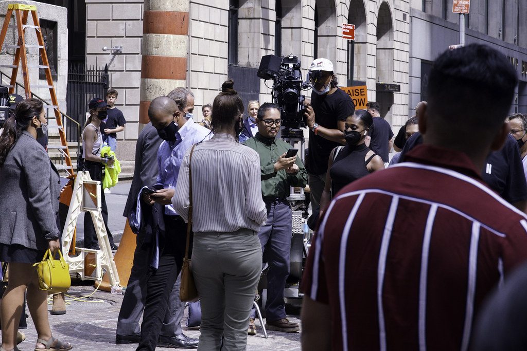 Random film crew in front of Federal Hall