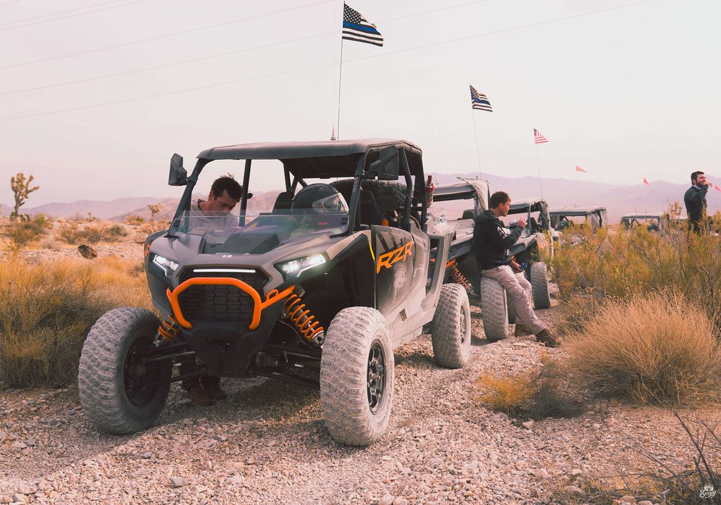 Racing Polaris RZRs in Mojave