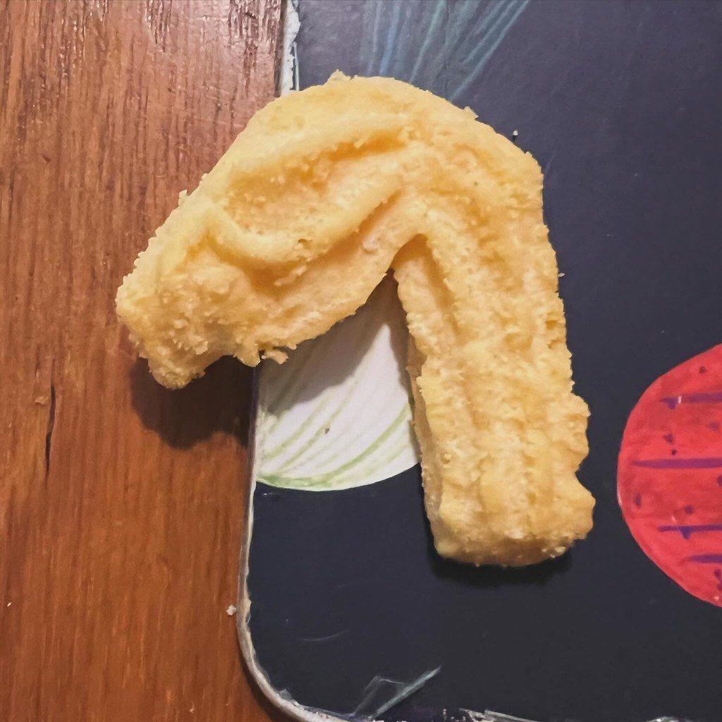 Lachlan’s favorite cheese straw. Anyone else’s photo library full of pictures of weirdly shaped snacks?