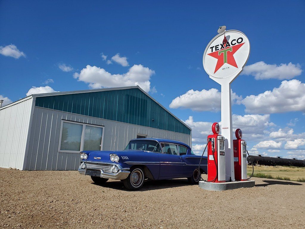Old Chevy, old gas pumps