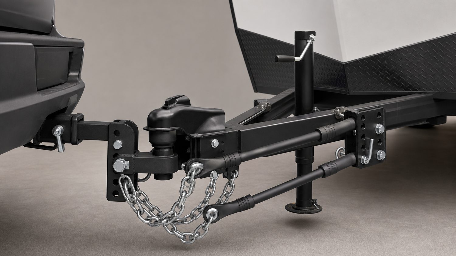 Illustration for weight distribution hitch for v nose trailer