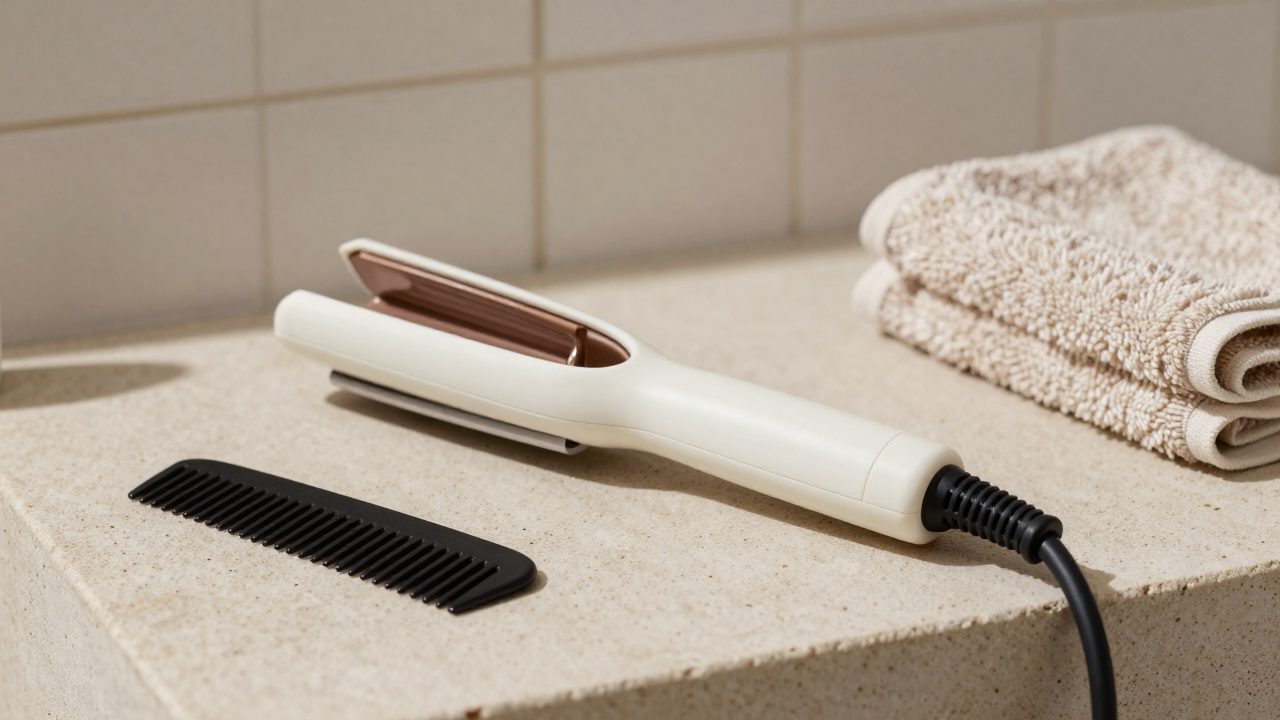 Illustration for curved edge flat iron