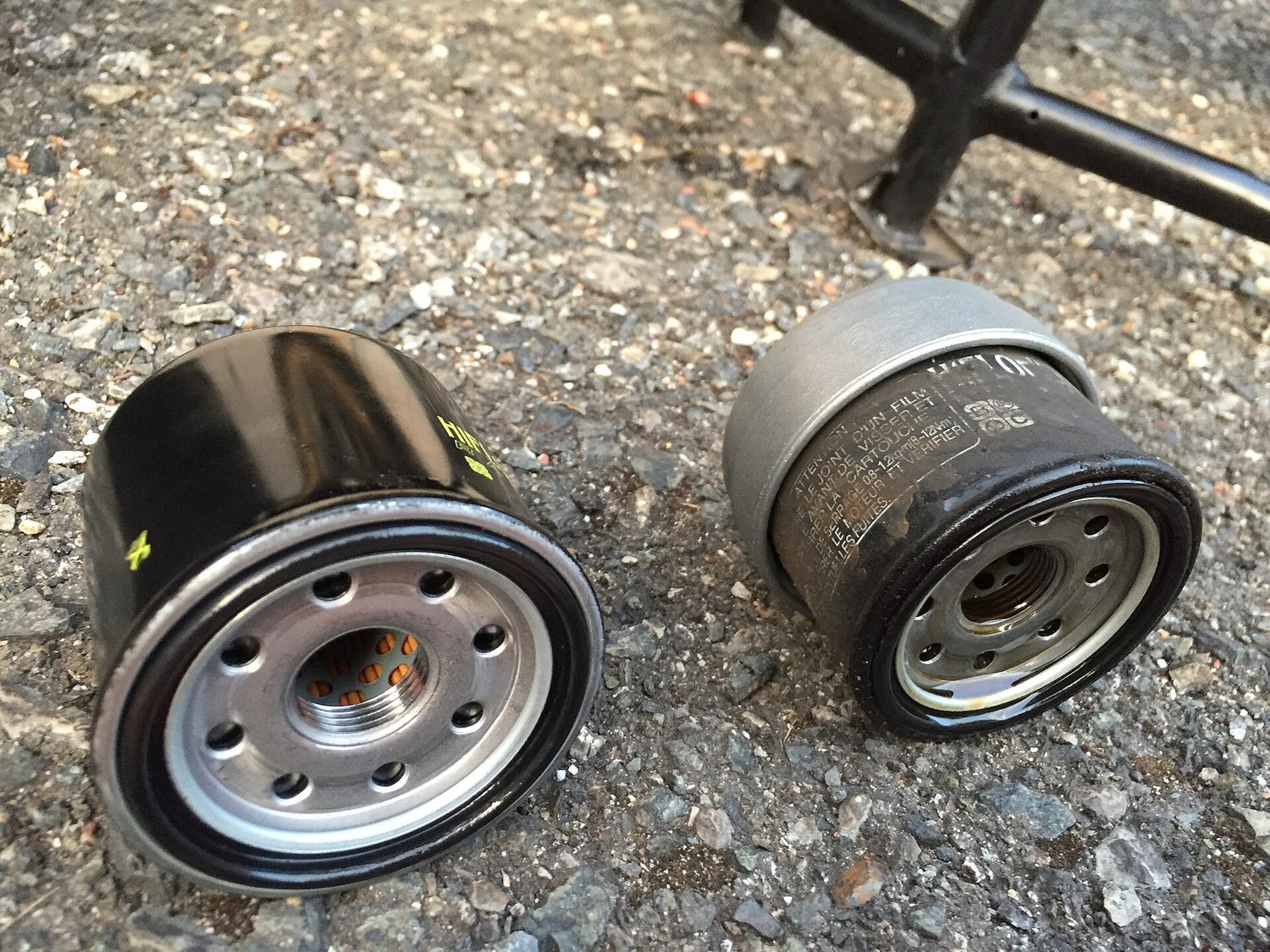 Comparison of new and old motorcycle oil filters